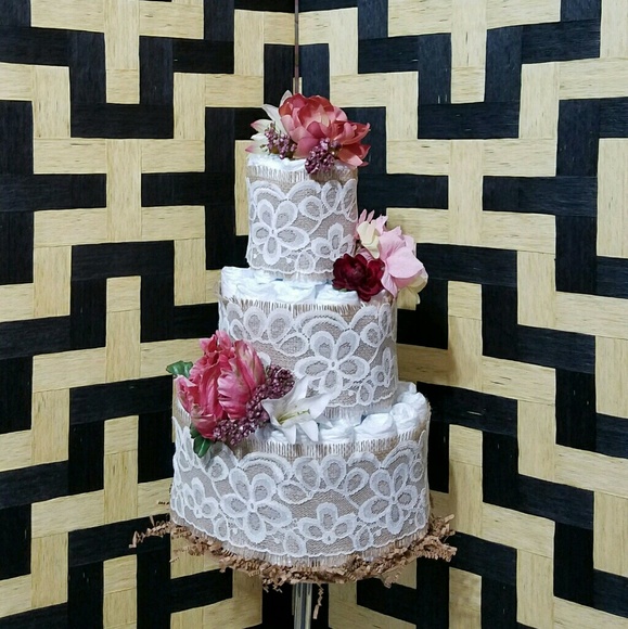 Other - Burlap & Flowers diaper cake